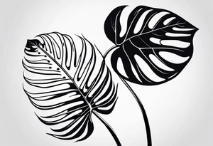 Simple and realistic monstera leaf with a long stem tattoo idea