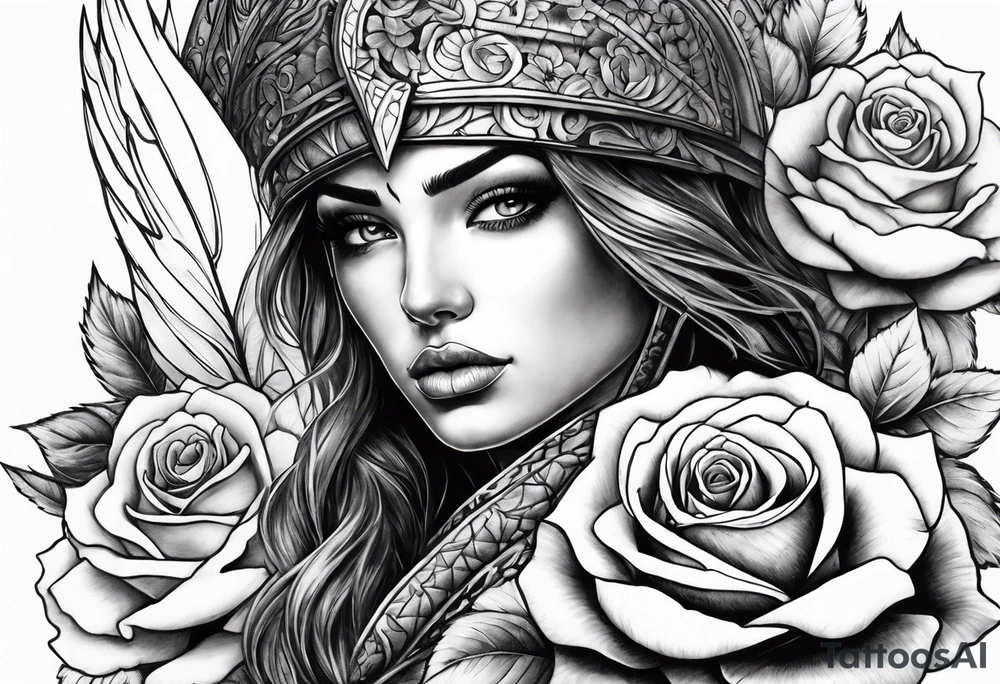 Warrior and roses tattoo idea