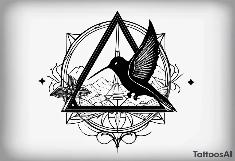 Two triangles with one unclosed, crescent moon, compass, one hummingbird tattoo idea Two triangles with one unclosed, crescent moon, compass, one hummingbird tattoo idea