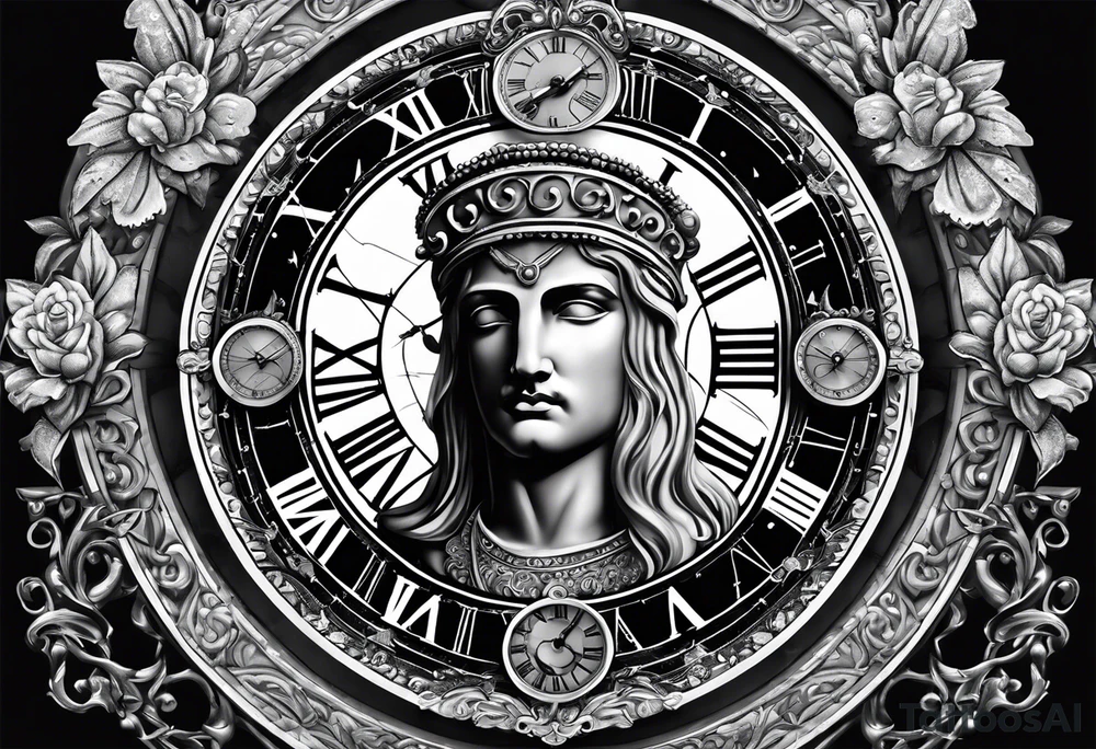 Roman god, timeless clock, rosary tattoo idea