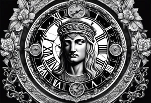 Roman god, timeless clock, rosary tattoo idea