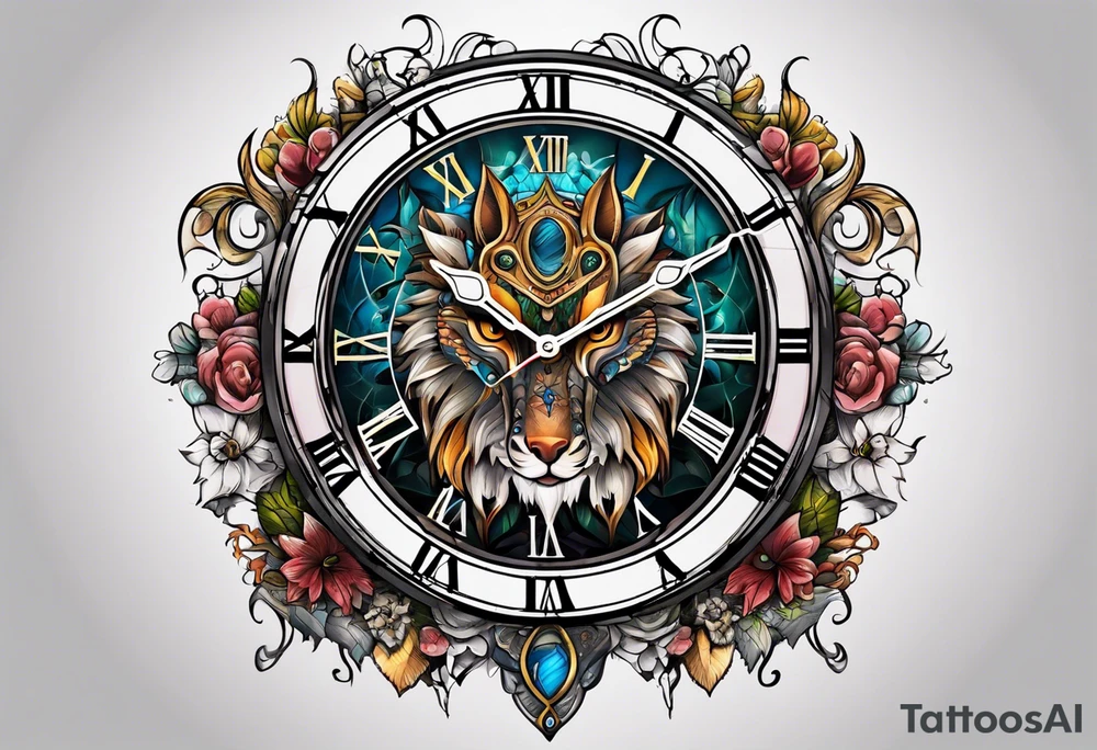 fantasy animal, clock tattoo idea