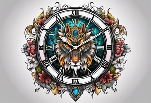 fantasy animal, clock tattoo idea