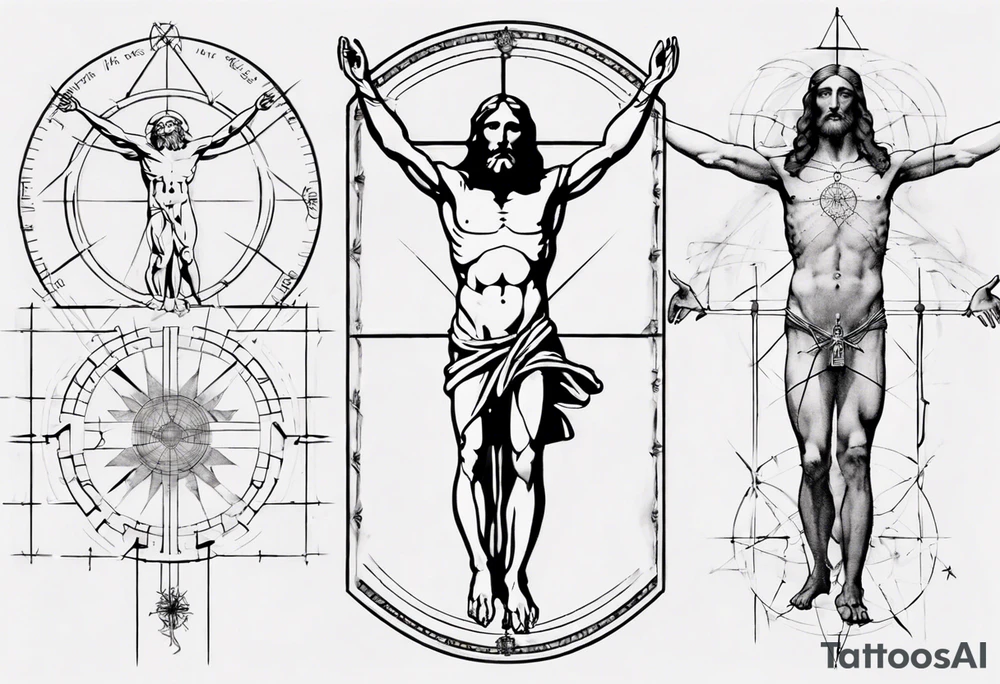 Leonardo da Vinci, Vitruvian man  and Jesus combined with emphasis on geometry tattoo idea