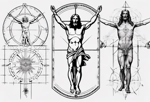 Leonardo da Vinci, Vitruvian man  and Jesus combined with emphasis on geometry tattoo idea