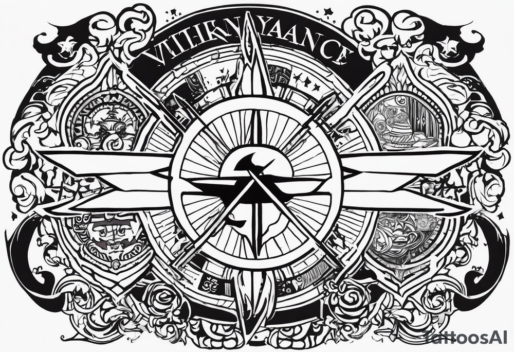 design me a tatoo for my fore arm inculde anime elements of one piece zoro  and vinland saga include gaming elements of old school games of rockstar games max payne and tekken include metal band and rock elements like nirvana mattlica ac dc deep purple pinkfloyd tattoo idea
