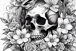 Skull, flowers, death, rebirth coverup tattoo idea