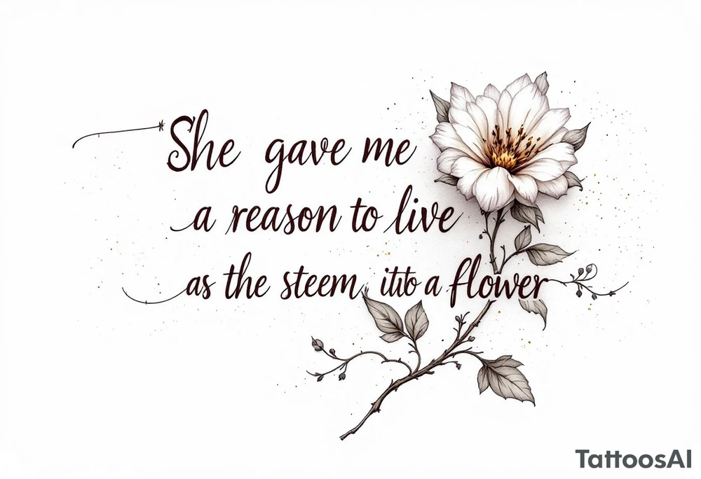 "She gave me a reason to live"  as the stem blooming into a flower tattoo idea