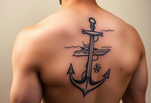 bold man with anchor and yacht
put on arm tattoo idea