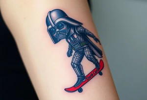 Darth Vader skateboarding >
blue & red
skateboard words "Darth Carter"
12/29/88-01/06/24 tattoo idea