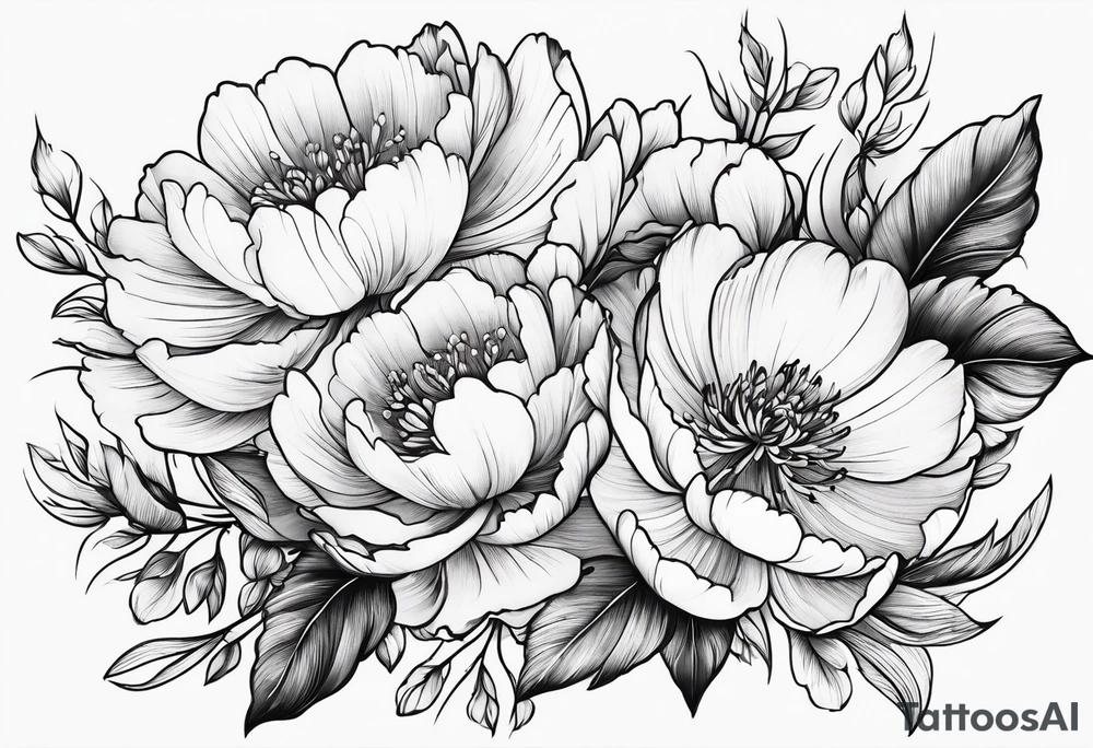 small peony flowers in the waves tattoo idea
