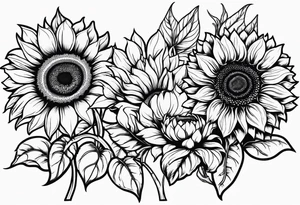 Multiple species of sunflower outline tattoo idea