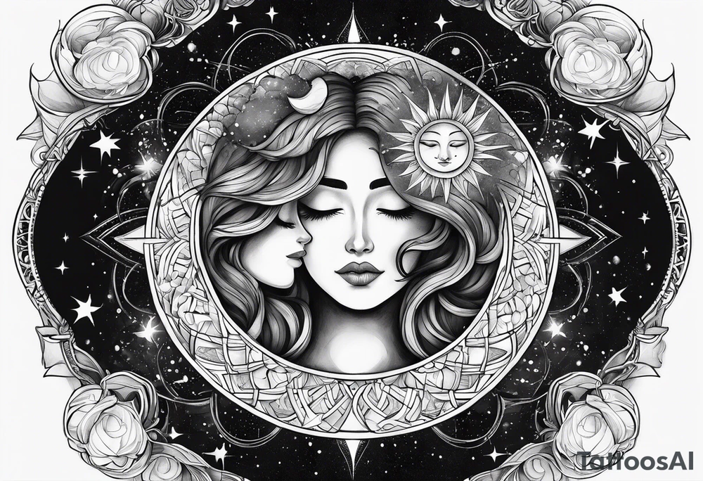 With all my heart and all my soul to the end of the universe To infinity and beyond.  sun and moon no face tattoo idea