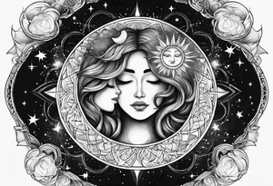 With all my heart and all my soul to the end of the universe To infinity and beyond.  sun and moon no face tattoo idea