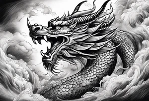 chinese dragon flying through a storm tattoo idea