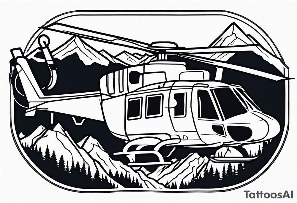 Helicopter in mountains tattoo idea