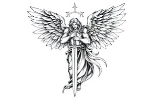 Holy Archangel, Biblical, Christianity, Hebrew, Guards of Christianity, Holding a sword, having six wings, seraphim, seek justice, walk only with God tattoo idea