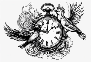 bird burns the clock tattoo idea