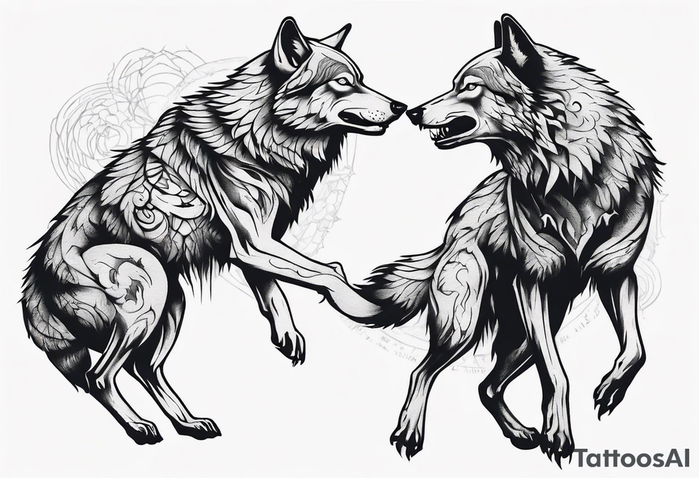 two wolves dancing on their hind legs tattoo idea