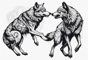 two wolves dancing on their hind legs tattoo idea
