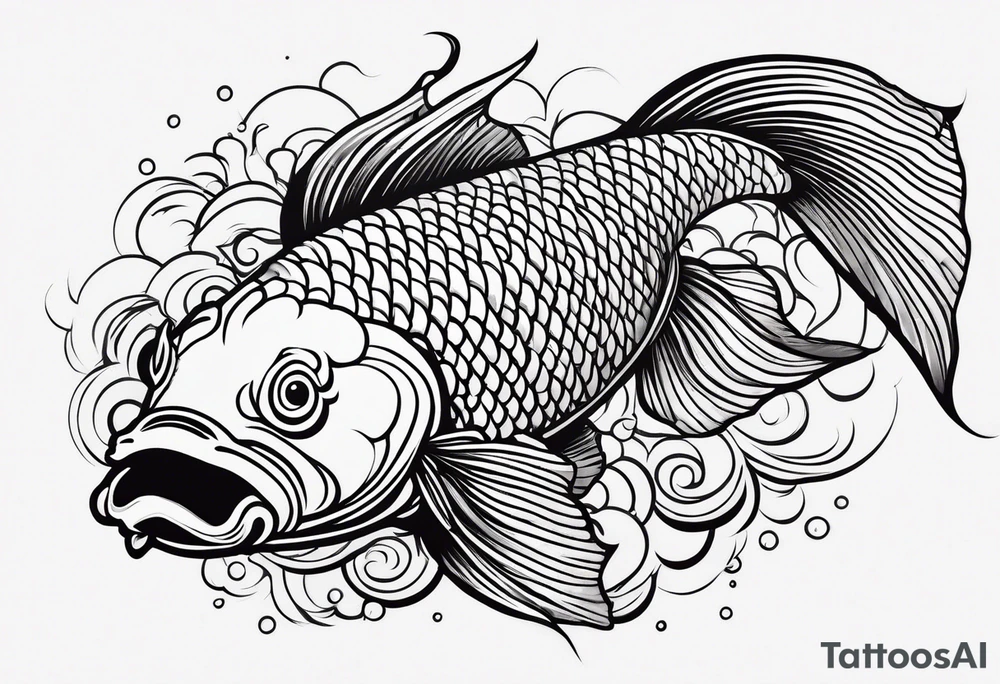 a koi fish surrounded by solid color background design tattoo idea