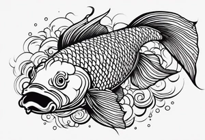 a koi fish surrounded by solid color background design tattoo idea
