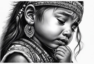 Little girl crying with native fathers spirit tattoo idea