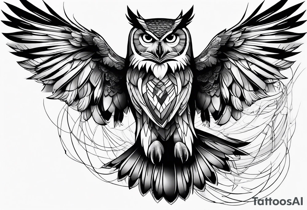 Majestic owl in flight tattoo idea