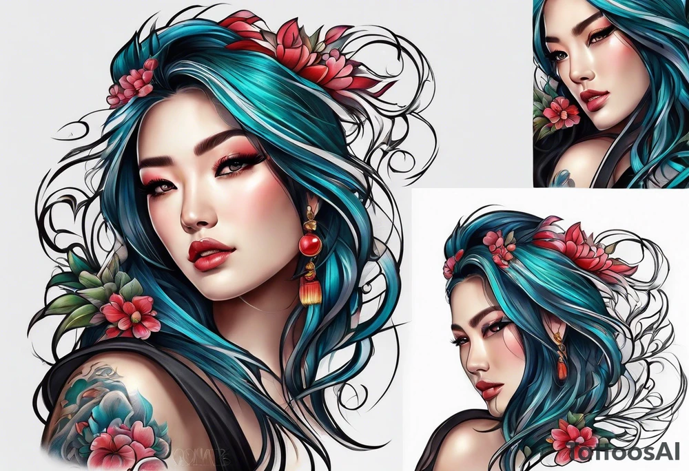 long hair flowing tattoo idea