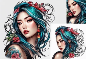 long hair flowing tattoo idea