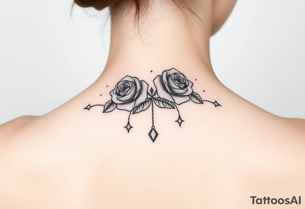 roses, diamonds on chains, stars tattoo idea