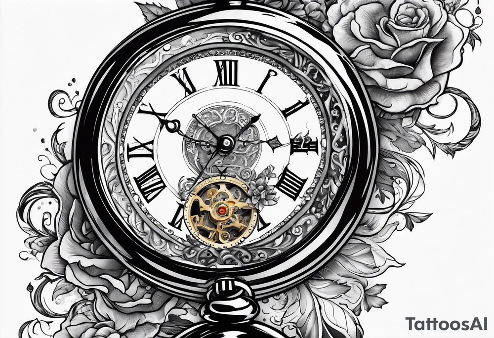 Old school pocket watch exploded showing inner mechanism tattoo idea