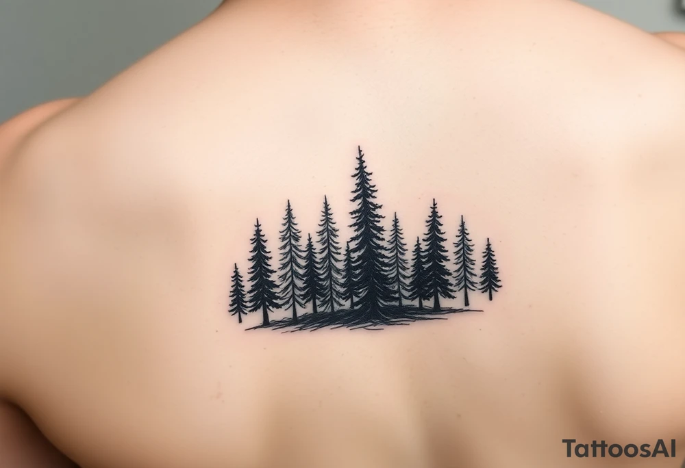 Needle forest with black and gray trees tattoo idea