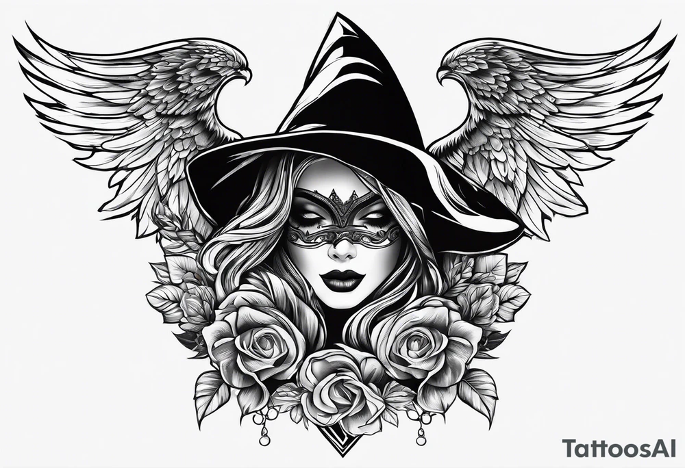 Shadow cloak protecting beautiful dagger tattoo idea