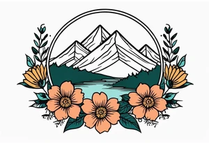 mountains
old school vintage simple traditional design with vintage flowers surrounding
bold color simple tattoo idea