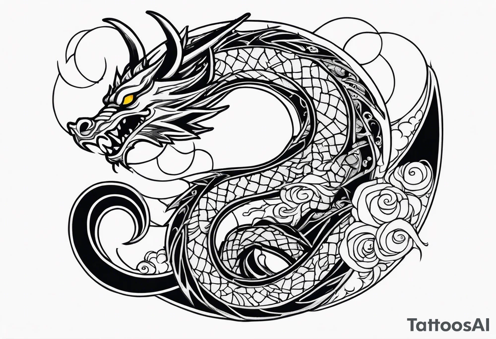 Dragon with Seven shape with full moon on background tattoo idea