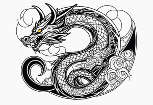 Dragon with Seven shape with full moon on background tattoo idea