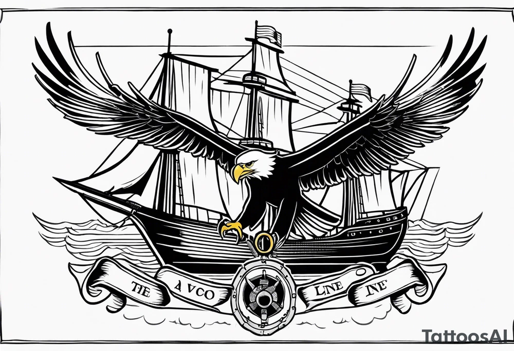 eagle flying in front of ship of the line tattoo idea