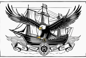 eagle flying in front of ship of the line tattoo idea