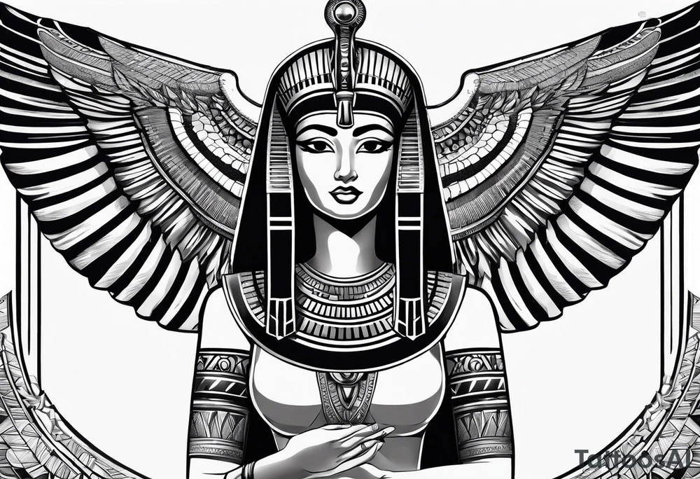 black and white Egyptian goddess Isis tattoo idea