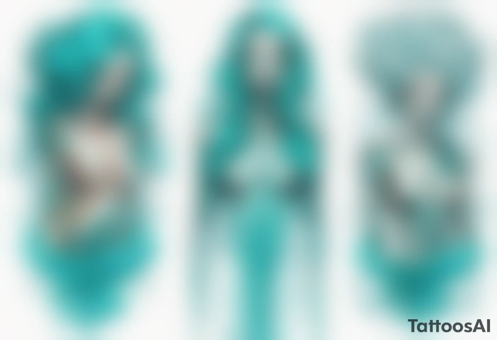 a tall woman made of water with turquoise hair tattoo idea