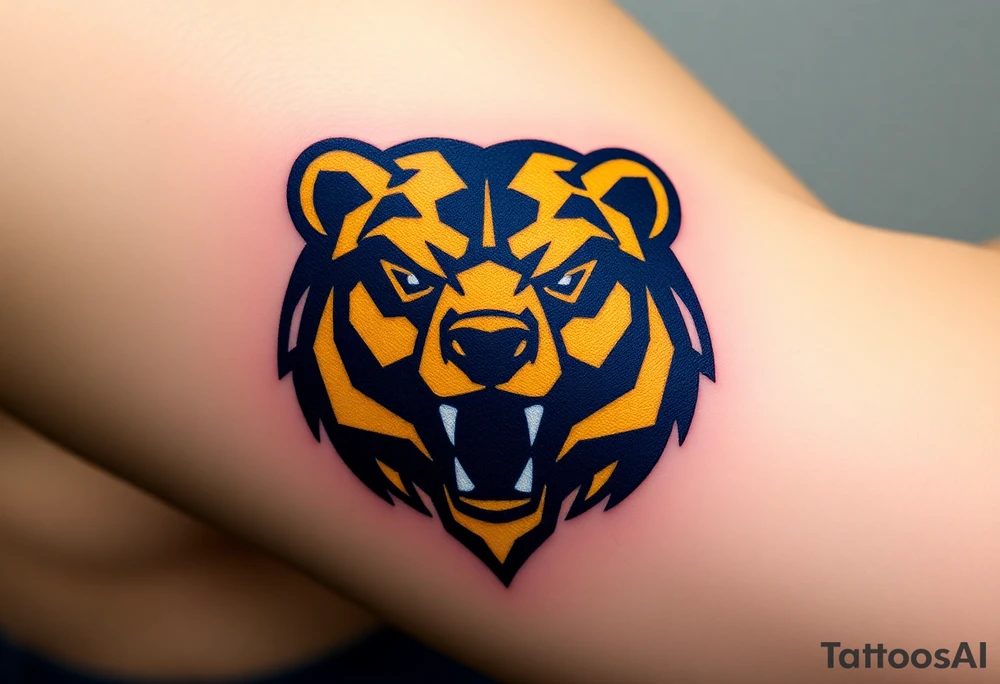 University of Northern Colorado bear mascot  head with Navy blue and yellow tattoo idea