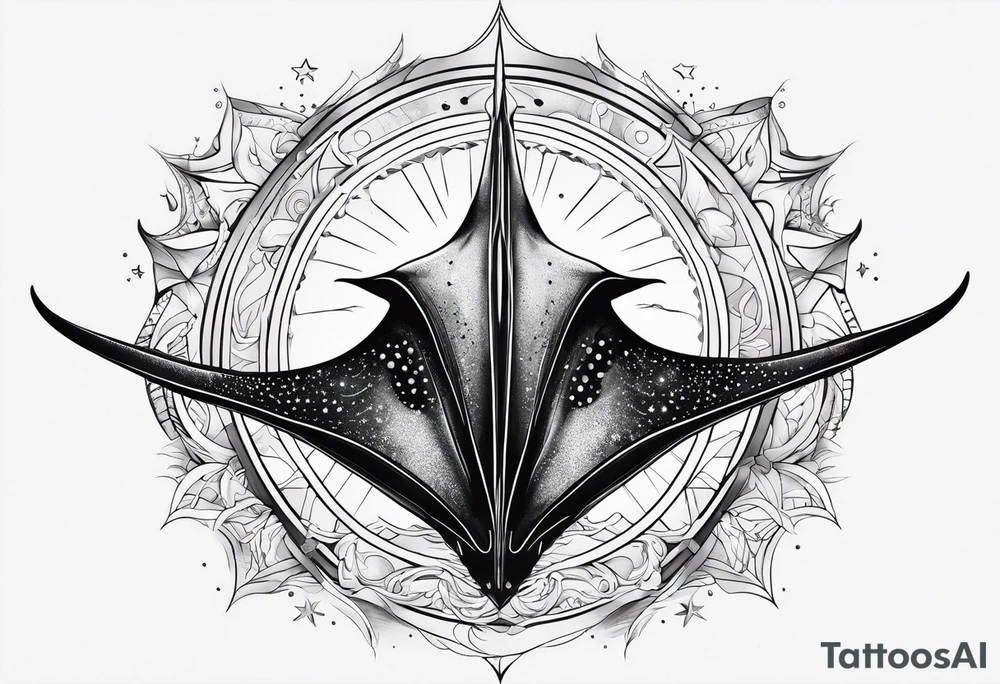 Manta ray with a nautical star inside tattoo idea