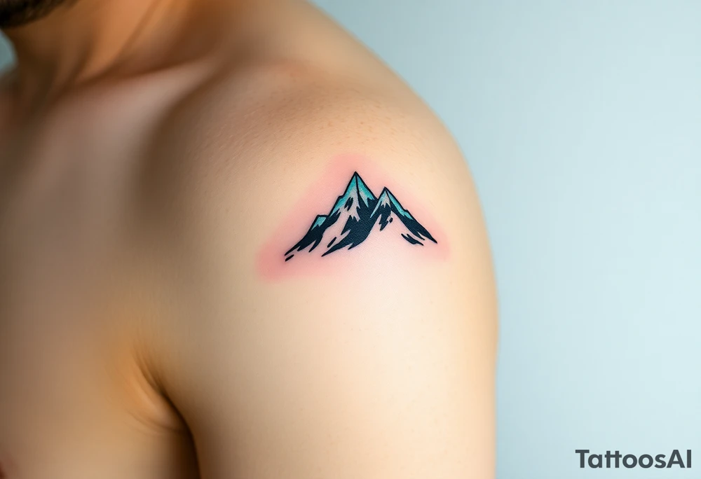 A pair of minimalist black and blue mountain peaks, one tattooed on the one´s forearm and the matching smaller version on the cother tattoo idea
