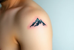 A pair of minimalist black and blue mountain peaks, one tattooed on the one´s forearm and the matching smaller version on the cother tattoo idea