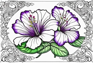 An outline of a rio dipladenia flower with green and purple watercolor behind it tattoo idea