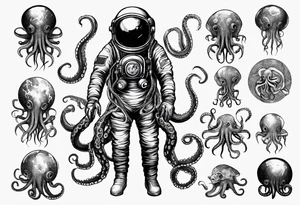 Astronaut wrapped up in an octopus’ tentacles tattoo idea