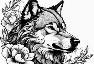 Fighting wolf with peony tattoo idea