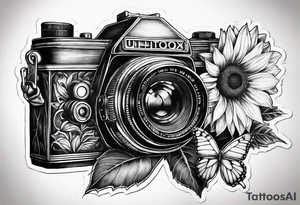 Butterfly, sunflower, camera, book tattoo idea