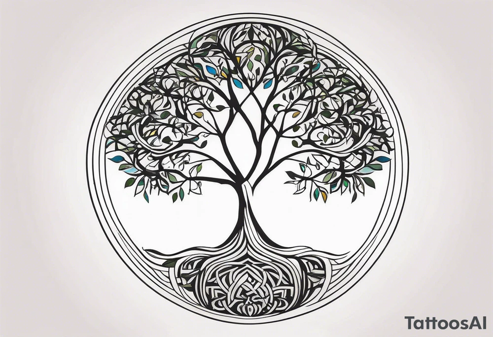 A Tree of Life in a circular design, with the Names Niko and Janina around it. tattoo idea